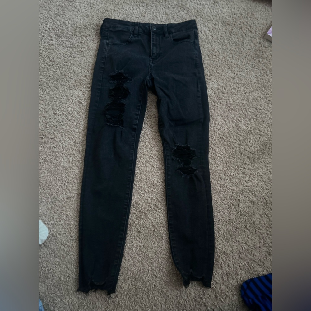American Eagle Outfitters Black Distressed Skinny Jeans